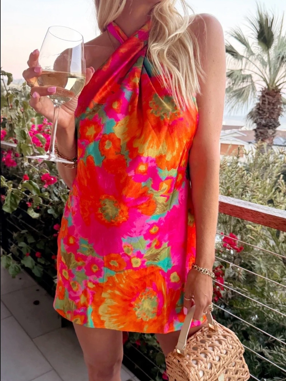 Show Me Your MuMu Neon Pink Orange Floral Mini Dress